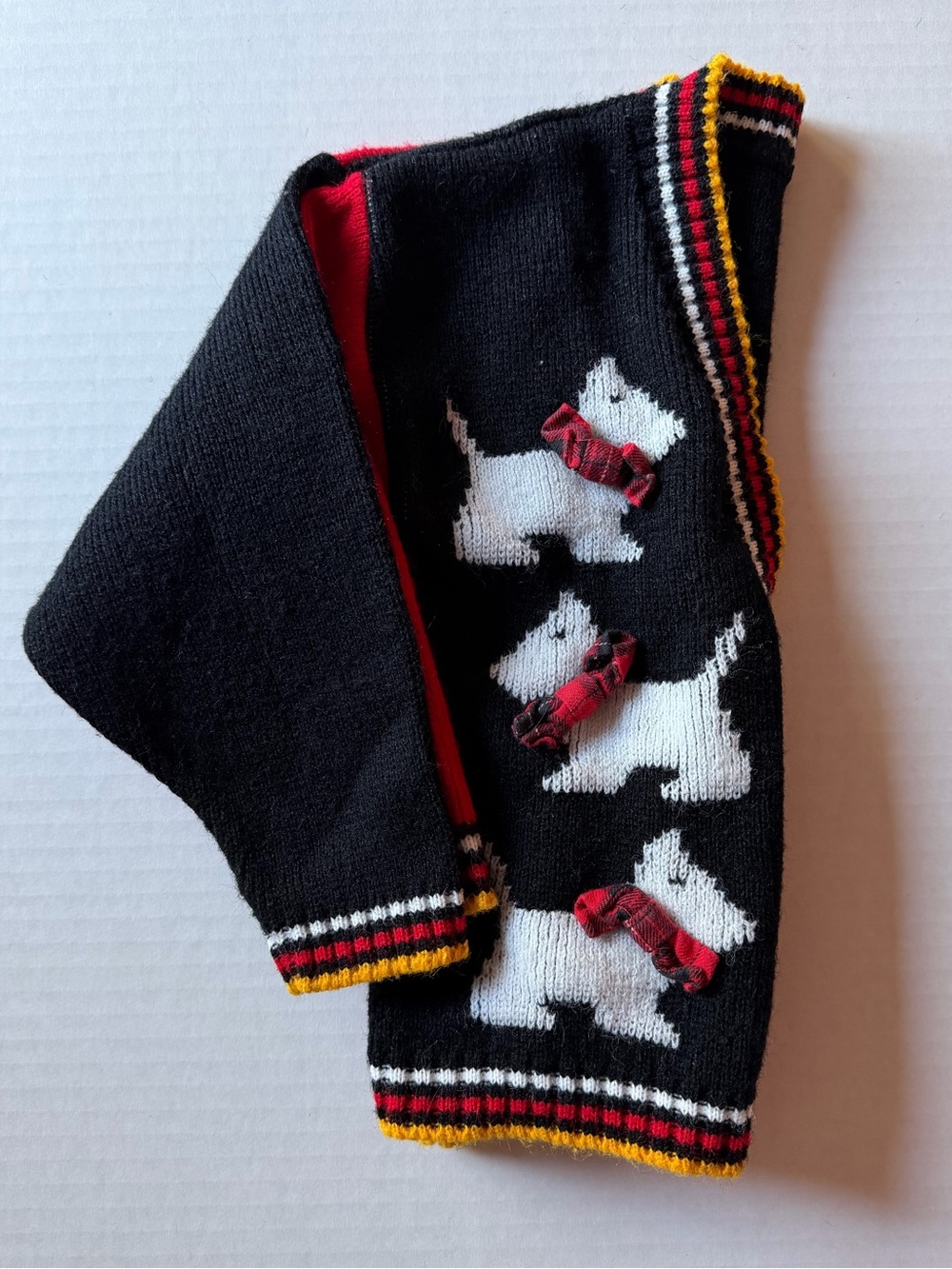 Vintage Scottie Dog Plaid Bow Cardigan Sweater Kids 4T